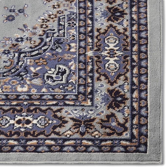 Home Dynamix Premium Sakarya Traditional Medallion Border Area Rug, Silver, 1'9"x7'2" Runner