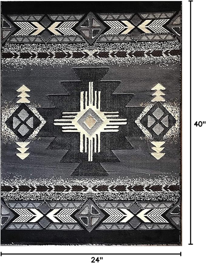 YHSF South West Native American Area Rug C318 - Easy Clean, Thick, Soft, Durable Native Tribal American Indian Inspired Rug for Bedroom/Living Room and More - Grey, 8 Feet x 10 Feet