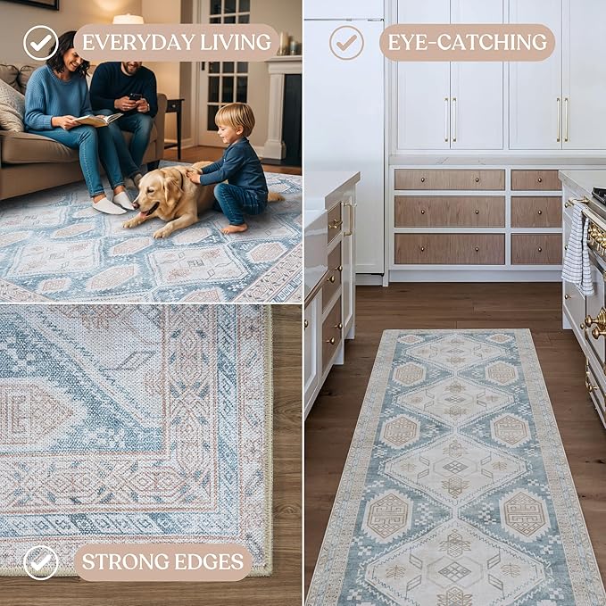 Washable Area Rug. Modern Farmhouse. Vintage. Turkish. Bohemian. Distressed. Oriental. Traditional. Rugs for Living Room. Dining. Bedroom. Office. Entryway. Foyer. (852CB, 5'9 x 8'9)