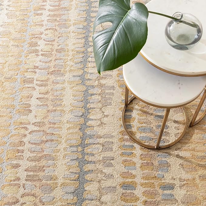 Dash & Albert Paint Chip Stone Hand Micro Hooked Wool Rug, 7.5 X 9.5 Feet, Multicolored/Browns Geometric Pattern