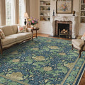 Bavni 9x12 Area Rugs, Floral Machine Washable Rugs for Living Room, Dinning Room, Bedroom, Non Slip Aesthetic Vintage Low Pile Durable Lightweight Farmhouse Rug, Tea Green/Blue