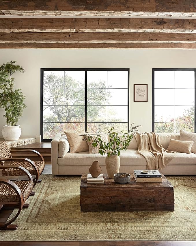 Loloi Magnolia Home by Joanna Gaines Sinclair Collection SIN-02 Khaki/Tobacco 2'-3" x 11'-6", .25" Pile Height, Machine Washable, Runner Rug