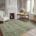 FMFUNCTEX 4x6 Washable Area Rug Green Neutral Vintage Distressed Non Slip Low Pile Traditional Entryway Indoor Carpet for Living Room Bedroom Soft Retro Mat Throw Rug for Dining Office Entrance