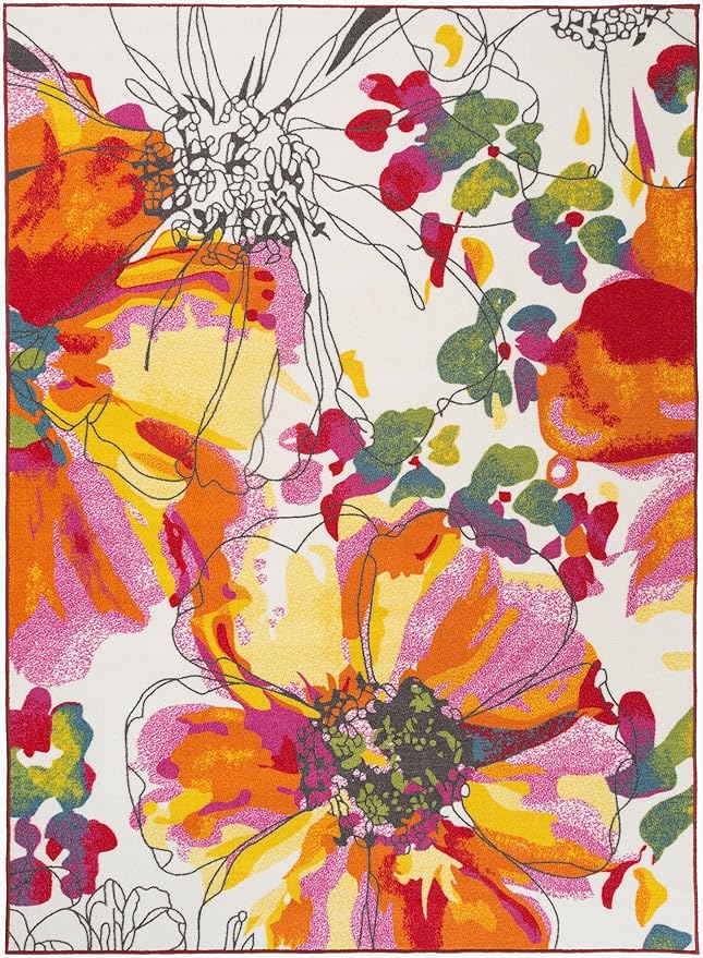Rugshop Multi Bright Flowers Non Slip Non-Shedding Area Rug for Living Room, Dining Room and Large Spaces, 9' x 12'