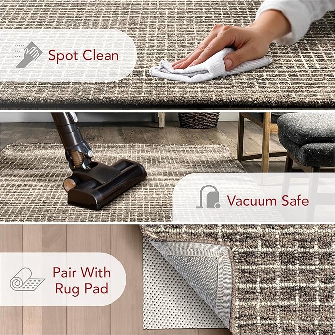 Rugs USA Melrose Brown/Ivory, 2'6" x 8', Handmade, Wool & Cotton, Soft and Gentle, High Traffic, Stain Resistant, Easy Clean, Durable Runner for Bedroom, Living Room, Dining Space, Den, Entryway