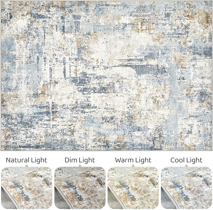 10x13 Area Rug Living Room: Washable Large Abstract Modern Soft Rugs Stain Resistant Indoor Floor Non Slip Accent Carpet for Bedroom Nursery Playroom Office Dining Room Dorm Home House- Light Blue