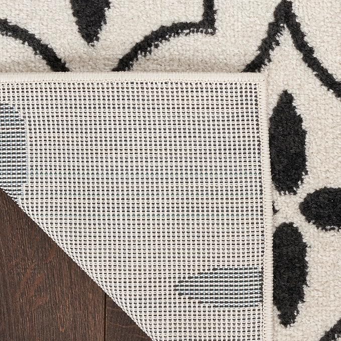 Nourison Home Nourison Essentials Ivory Black 2'2" x 7'6" Area Rug - Easy Clean, Non Shedding, Bed Room, Living Room, Dining Room, Kitchen (8' Runner)