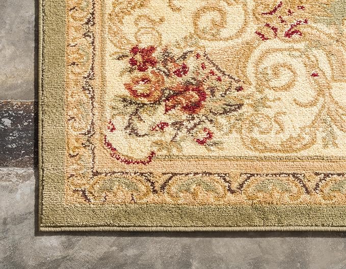 Rugs.com Chateau Collection Rug – 3' x 16' 5 Runner Green Medium Rug Perfect for Hallways, Entryways