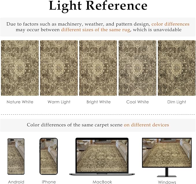 4x5 Washable Area Rug for Entryway Office Brown Vintage Non-Slip Low Pile Distressed Rustic Carpet Lightweight Vacuumable Soft Throw Rug for Living Room Indoor Dining Room