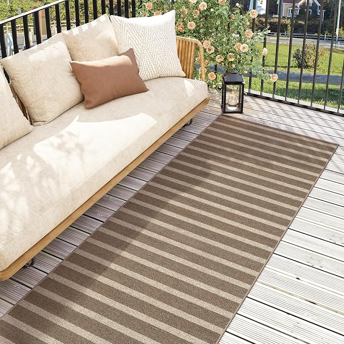 Lahome Striped Easy Jute Hallway Runner Rug, 2x6 Kitchen Mats for Floor Washable Entryway Runner, Farmhouse Neutral Indoor Outdoor Carpet for Hallway 6ft Entry Laundry, Khaki