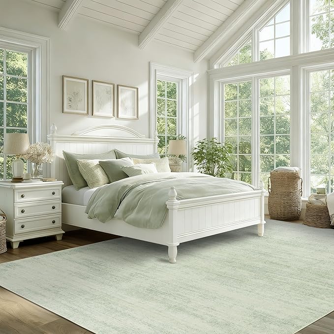 Sage Green Rug for Bedroom,Boho Abstract Washable Cottage Core 8x10 Area Rugs for Living Room