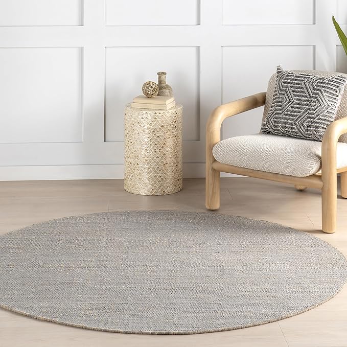 Nuloom Elfriede Handmade, Grey/Ivory, 6' Round, Jute & Cotton, Textured and Earthy, High Traffic, Stain Resistant, Easy Clean, Durable Area Rug for Bedroom, Living Room, Dining, Entryway
