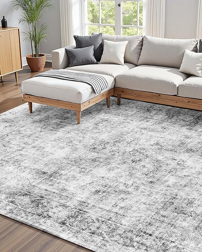 VEVOR 6 x 9 ft Area Rug Large Washable Boho Rug Non-Slip and Tear-Resistant Soft Carpet Pet & Child Friendly Bohemian Area Rugs Indoor Mat for Bedroom Living Room Kids Room Entryway Gray