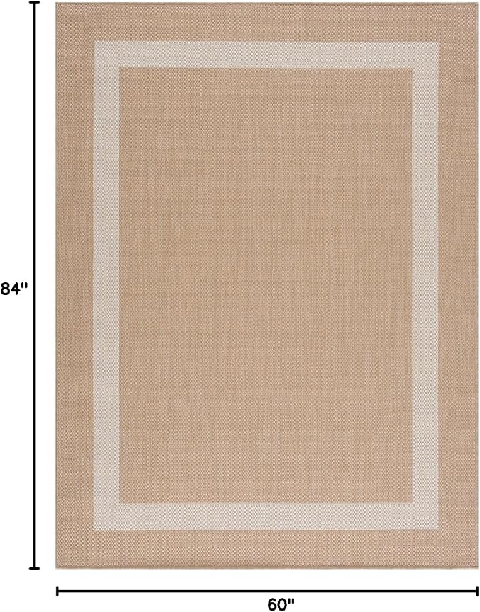 CAMILSON Outdoor Rug 5x7, Modern Outside Rugs for Patios Porches Waterproof Durable Washable Non-Shedding, Easy-to-Clean Indoor Outdoor Area Carpet (5 x 7, Bordered - Beige/White)