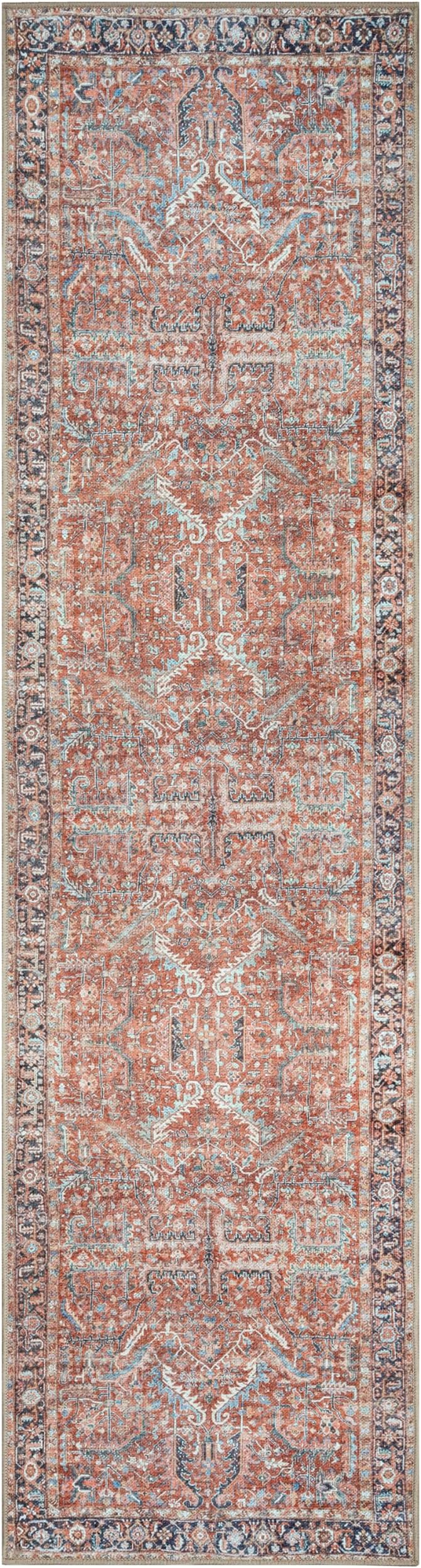 GLN Rugs Traditional Collection - Machine Washable Area Rug, Traditional Washable, Non Slip, Low Pile Chenille Rug, Living Room, Bedroom, Kitchen Rug (2'6" x 10' Terra/Multicolor 1168)