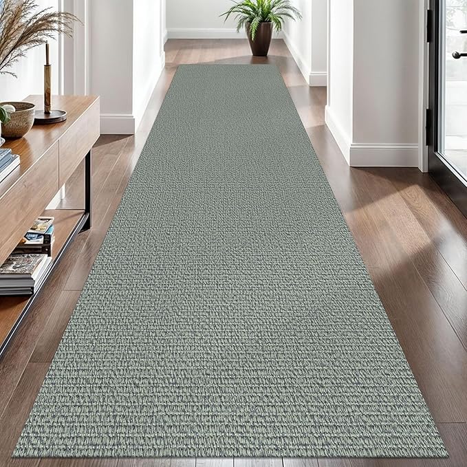 EARTHALL Washable Runner Rug 3x10 Ft Non Slip Runners for Hallways Long Cotton Rubber Backed Kitchen Runner Braided Indoor Floor Carpet Runners for Entryway, Hallway, Kitchen, Green/Grey