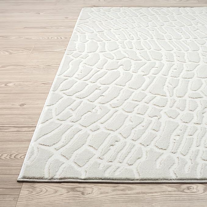 Abani Neutral Cream Area Rug for Living Room, Bedroom - Pebble Pattern - 2' x 3' - Durable & Easy to Clean
