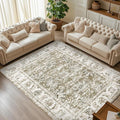 jinchan Fiora 6x9 Area Rugs for Living Room - Machine Washable Vintage Floral Distressed Design Stain Resistant Boho Carpet Ultra-Thin Low Pile Non-Slip Rug for Bedroom Dining Room (6'x9', Taupe)