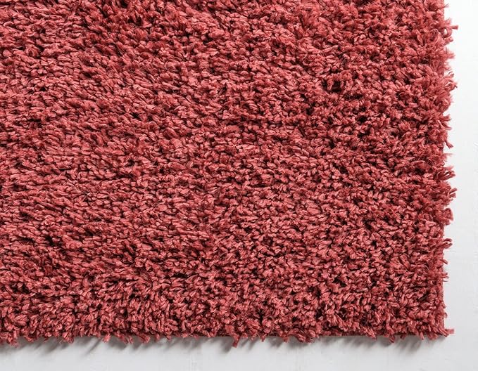 Unique Loom Davos Shag Collection Area Rug - Solid (3' 3" Square, Poppy)
