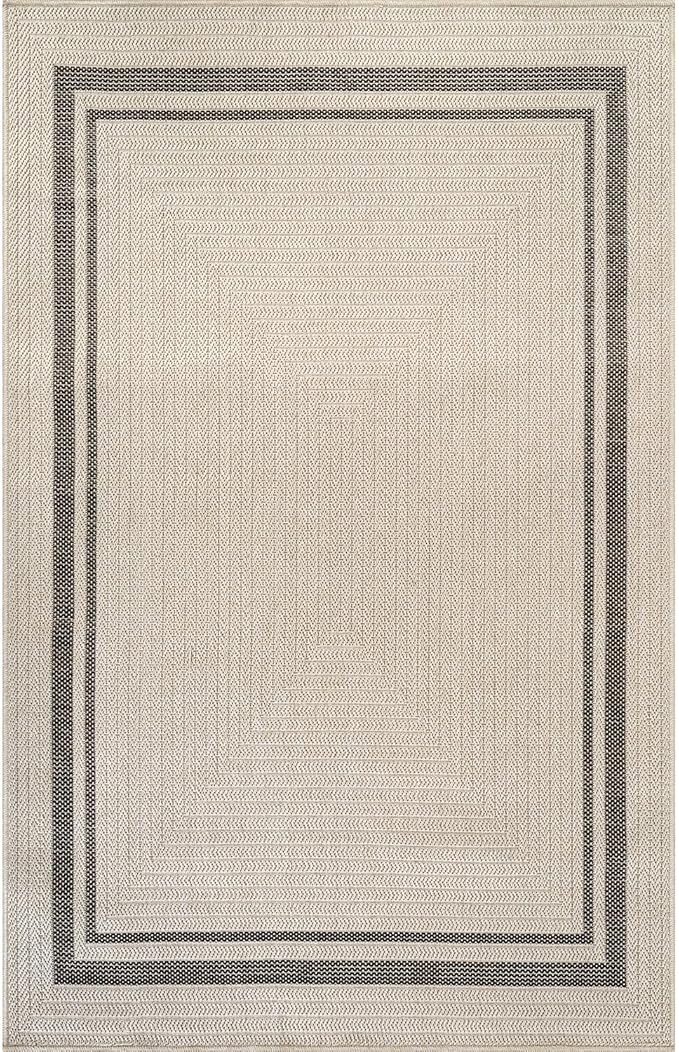 Beverly Rug Easy Jute Bordered Rug 8x10 Washable Durable Indoor Outdoor Area Rugs for Living Dining Room Patio Office Stain Resistant Non Shedding Casual Indoor Outside Carpet 8 x 10 Off-White