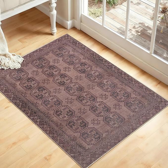 Kuden 2x3 Small Rug, Machine Washable, Non-Slip Backing, Vintage Style, Soft, Low Pile, Area Rugs for Entryway Kitchen Indoor Entrance