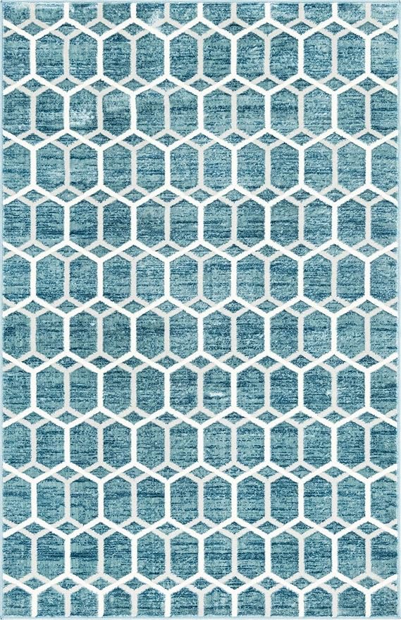 Rugs.com Lattice Trellis Collection Rug – 5' x 8' Blue Low-Pile Rug Perfect for Living Rooms, Large Dining Rooms, Open Floorplans