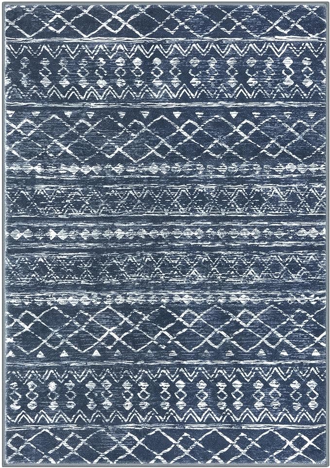 KUTA Area Rug 5x7 Navy Blue, Washable Boho Large Living Room Moroccan Rugs Non-Slip, Ultra Soft Geometric Traditional Farmhouse Carpet for Dining Room Bedroom Dorm Office Home Décor