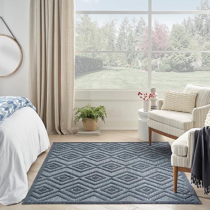 Nourison Home Versatile Navy Blue 4' x 6' Area Rug - Easy Clean, Non Shedding, Bed Room, Living Room, Dining Room, Kitchen (4' x 6')
