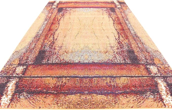 Unique Loom Estrella Collection Rustic, Distressed, Modern, Abstract Area Rug (7' 0 x 10' 0 Rectangular, Orange/Black)