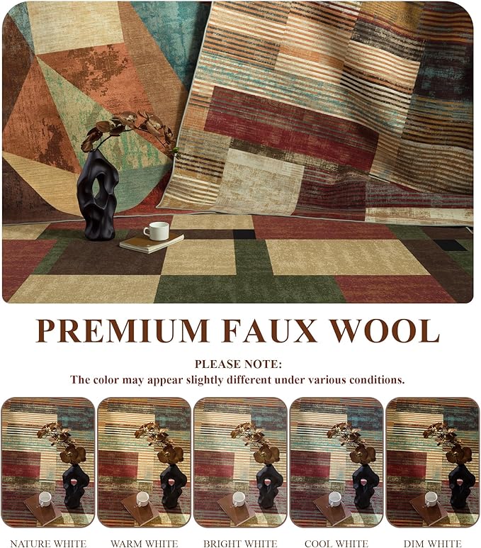YIHOUSE Brown Area Rug 6x9, Farmhouse Rugs Washable,Vintage Burgundy Carpets for Bedroom,Burnt Orange Area Rug Non Slip,Geometric Boho Rug for Kitchen,Dining Room