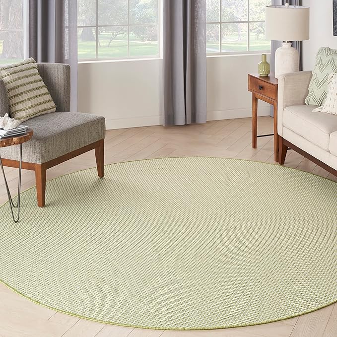 Nourison Home Courtyard Ivory Green 8' x Round Area Rug - Easy Clean, Non Shedding, Bed Room, Living Room, Dining Room, Kitchen (8' x Round)