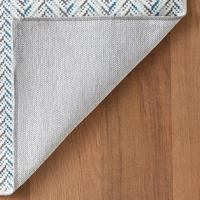 Dash & Albert Lowell Blue Machine Washable Rug, 4 X 6 Feet, Blue Graphic Pattern - Premium Luxury Hotel Quality Soft Breathable Hypoallergenic Machine Washable Easy Care All Season Comfortable