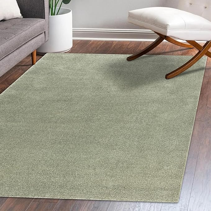 Eyely UES100O-5 Supersoft Haze Solid Low-Pile Indoor Area Rug Casual;Contemporary;Solid;Traditional, Bedroom, Kitchen, Living Room, Easy-Cleaning, Non-Shedding, 5 X 8, Green