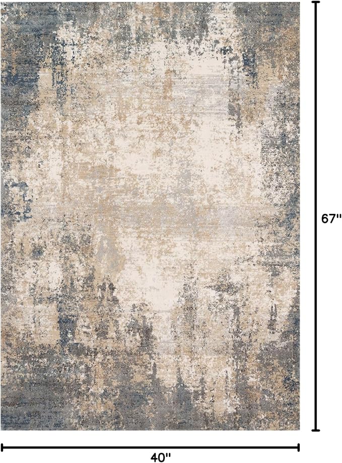 Loloi Teagan Collection TEA-08 Ivory/Mist 3'-4" x 5'-7" Accent Rug, Large, Soft Neutral Rug, High-Traffic for Living Room, Bedroom, Home Office, Dining Area