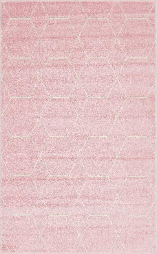 Unique Loom Trellis Frieze Collection Area Rug - Geometric (5' 1" x 8', Light Pink/ Ivory)