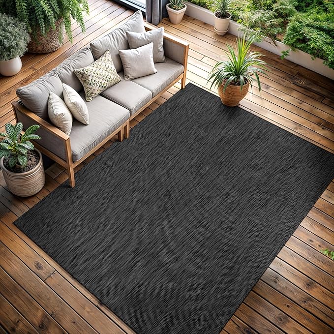 CAMILSON Outdoor Rug 5x7 Modern Area Rugs for Indoor and Outdoor Patios and Porches - Waterproof, Washable, Non-Shedding, Easy-to-Clean Outside Carpet (5 x 7, Solid - Dark Gray)