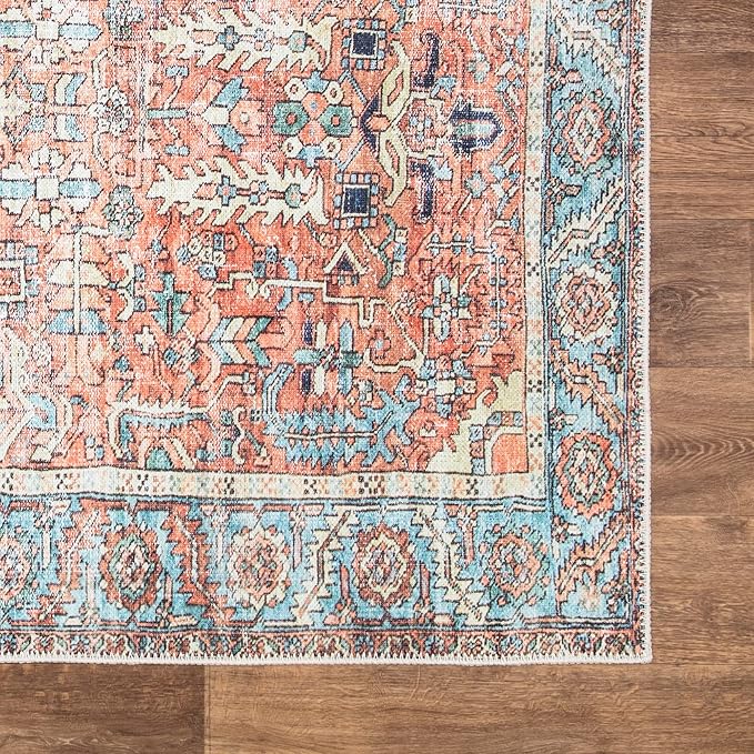 Bloom Rugs Washable Non-Slip 8' x 10' Rug - Orange/Blue Traditional Area Rug for Living Room, Bedroom, Dining Room, and Kitchen - Exact Size: 8' x 10'