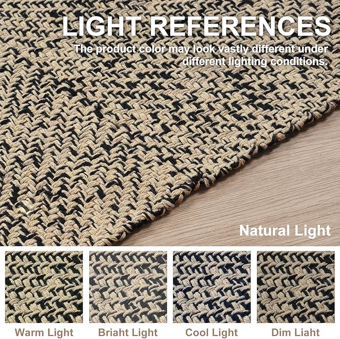 Collive Washable Small Bathroom Rug 2x3, Hand Woven Low Profile Front Door Mat Natural/Black Farmhouse Entryway Rugs, Cotton Reversible Kitchen Carpet for Foyer Bedroom Door Decor