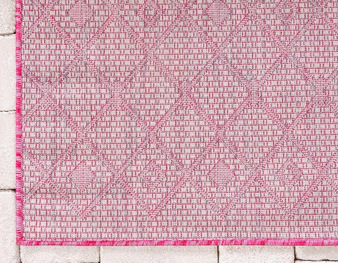 Unique Loom Outdoor Trellis Collection Area Rug - Tribal Trellis (5' 1" x 8' Rectangle, Fuschia/ Gray)
