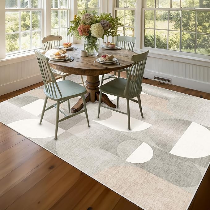 5x7 Area Rugs Grey Washable Rug for Living Room Bedroom,Large Modern Geometric Non Slip Carpet for Dining Room Farmhouse Office,Beige