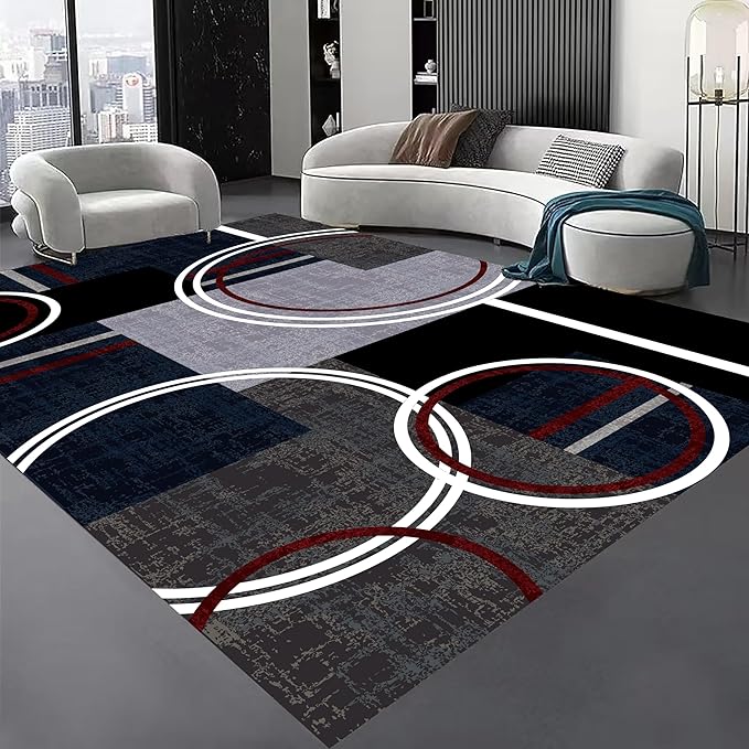 Area Rug 5x7 Modern Abstract Circle Rugs, Multicolor Low Pile Carpet, Machine Washable & Non-Slip Non-Shedding Stain Resistant for Bedroom, Living Room
