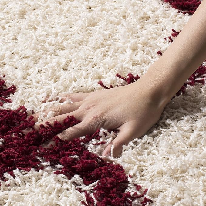 SAFAVIEH Dallas Shag Collection Accent Rug - 3' x 5', Ivory & Red, Trellis Design, Non-Shedding & Easy Care, 1.5-inch Thick Ideal for High Traffic Areas in Entryway, Living Room, Bedroom (SGD257R)
