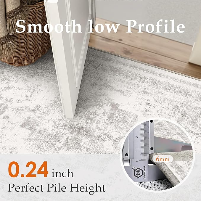 Runner Rug 3x10 Washable Light Gray Hallway Runner Vintage Boho Medallion Non Slip Grey Distressed Retro Carpet Indoor Low Pile Long Soft Rug for Kitchen Entryway Bedroom Bathroom Laundry