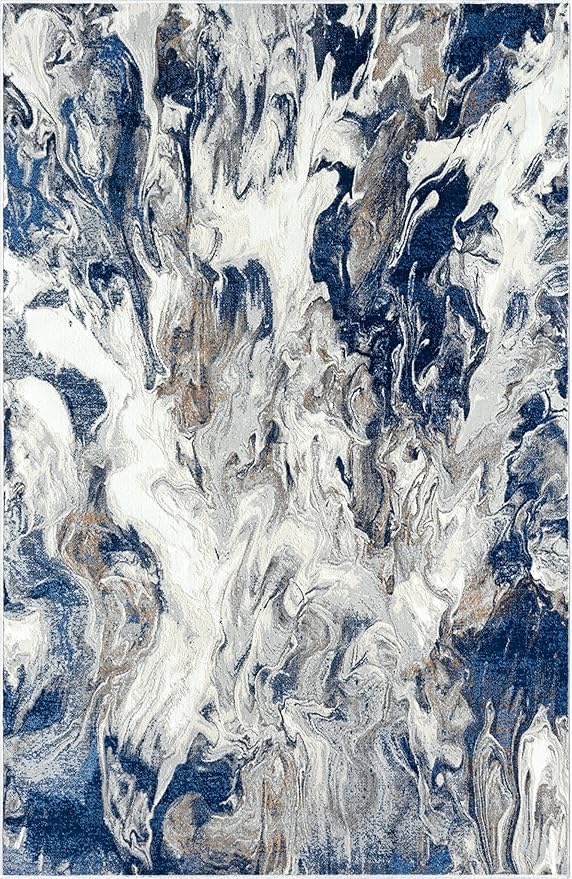 Abani Regal Blue Area Rug for Living Room, Bedroom - Swirl Abstract Pattern - 5' x 8' - Durable & Easy to Clean Washable