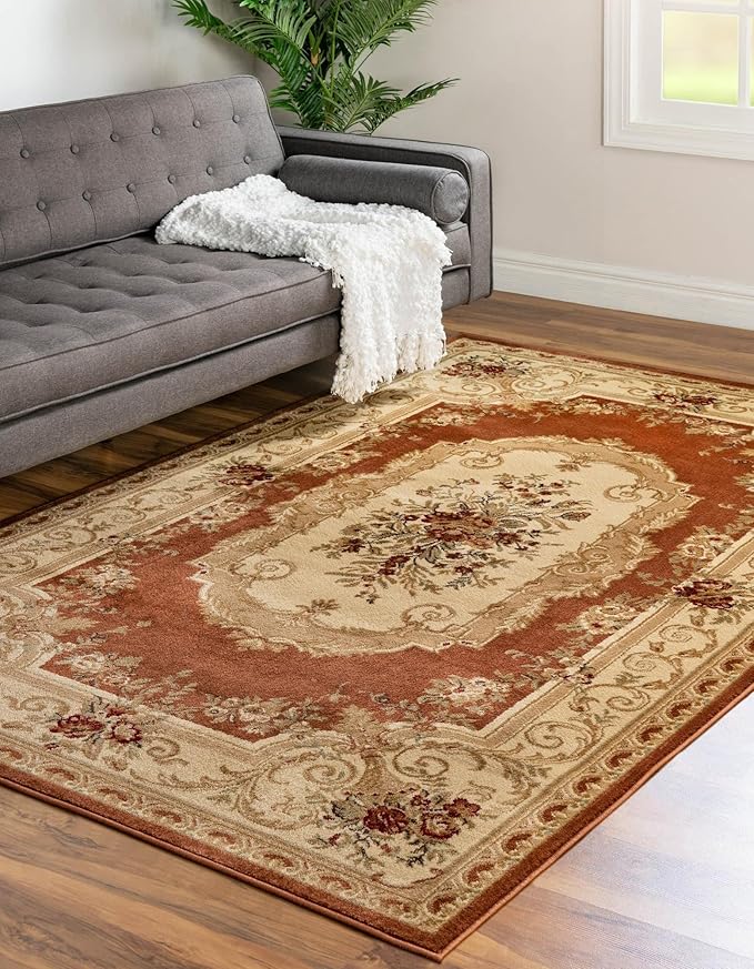 Rugs.com Chateau Collection Rug – 4' x 6' Brick Red Medium Rug Perfect for Entryways, Kitchens, Breakfast Nooks, Accent Pieces