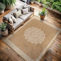 CAMILSON Outdoor Rug 10x14 Medallion Natural Modern Large Area Rugs for Indoor and Outdoor Patios Kitchen and Hallway Mats Washable Porch Deck Outside Carpet (Medallion Natural 10 x 14)
