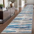 Modern Abstract Runner Rug 2.6x16, Blue Washable Long Kitchen Runner Non-Slip Soft Hallway Rug Runner Thin Print Faux Wool Carpet for Entryway Bedroom Laundry Room Indoor Home Decor