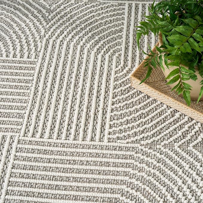 Nourison Home Textured Home Grey Ivory 3'11" x 5'11" Area Rug - Easy Clean, Non Shedding, Bed Room, Living Room, Dining Room, Kitchen (4' x 6')