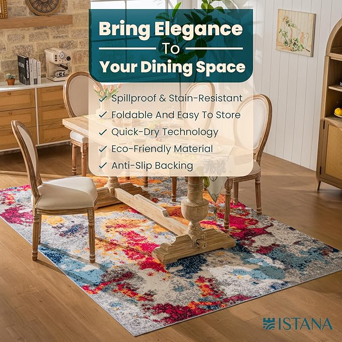 Istana 6x9 Area Rug - Multi Colors Rugs for Living Room 6x9 - Foldable Boho Rugs for Bedroom - Stain Resistant Washable Rug - Eco-Friendly Area Rugs - Easy to Clean Living Room Rug