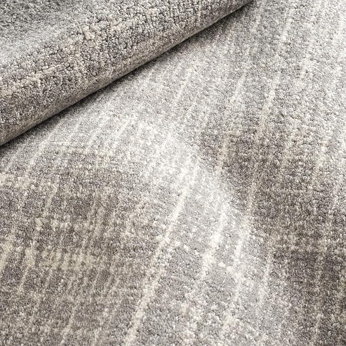 Dash & Albert Crosshatch Dove Grey Hand Micro Hooked Wool Rug, 9.5 X 13.5 Feet, Grey Solid Pattern